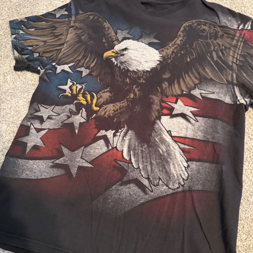 Liquid Blue Bald Eagle American Flag Graphic T-Shirt Mens Large Black Patriotic - Picture 2 of 6